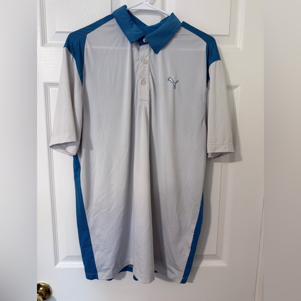 Puma Men's Golf Polo Shirt Medium Blue White Performance Top